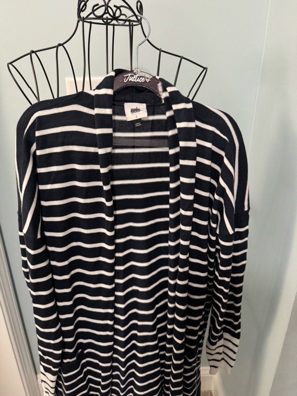 Cabi Navy & White Stripes Small S Open front duster cardigan pockets nautical - Picture 5 of 13